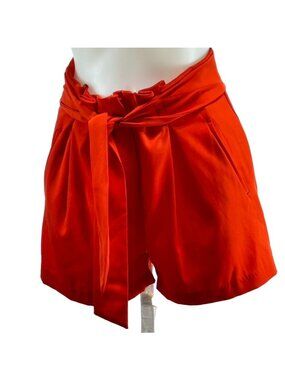 ROLYPOLY Women's High-Waisted Red Shorts Belted Stretch Cotton Blend Zips Size M